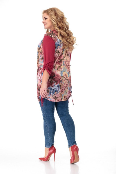 Туника приталенная с цветочным принтом из трикотажа Anelli 434 бордо_рукав - фото 4