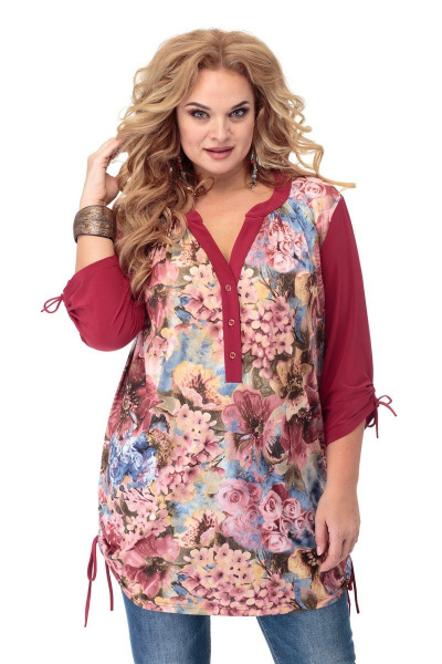 Туника приталенная с цветочным принтом из трикотажа Anelli 434 бордо_рукав - фото 2