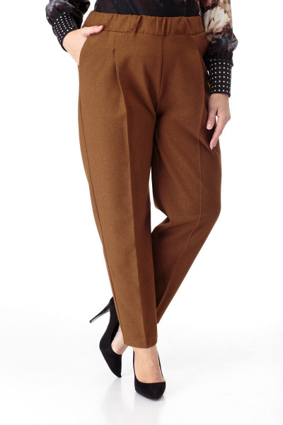 Брюки длинные с эластичным поясом и стрелками Anelli 895 темная_горчица - фото 10