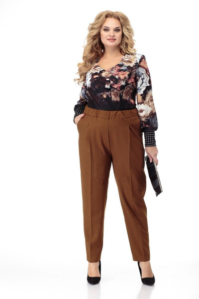 Брюки длинные с эластичным поясом и стрелками Anelli 895 темная_горчица - фото 1