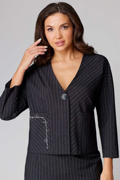 Деловой комплект жакет и юбка из полосатого текстиля Мишель стиль 1215 темно-серый - фото 3