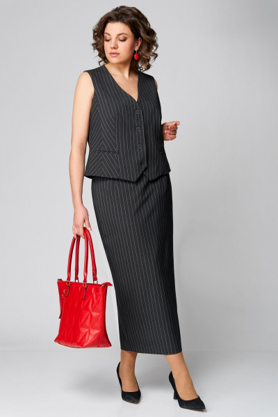 Макияжный комплект жилет и юбка с высоким разрезом Мишель стиль 1225 темно-серый - фото 4