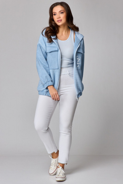 Жакет женский приталенный с капюшоном из трикотажа Мишель стиль 1245 голубой - фото 9