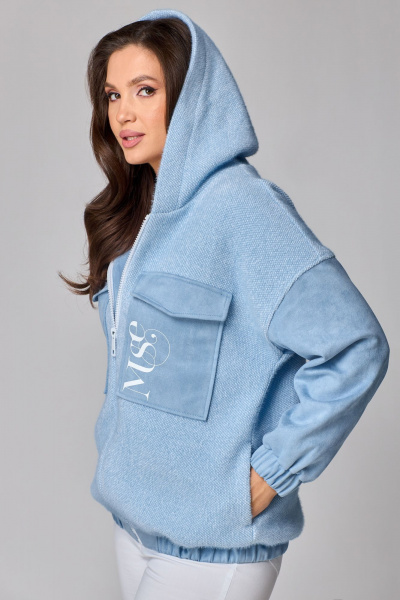 Жакет женский приталенный с капюшоном из трикотажа Мишель стиль 1245 голубой - фото 8