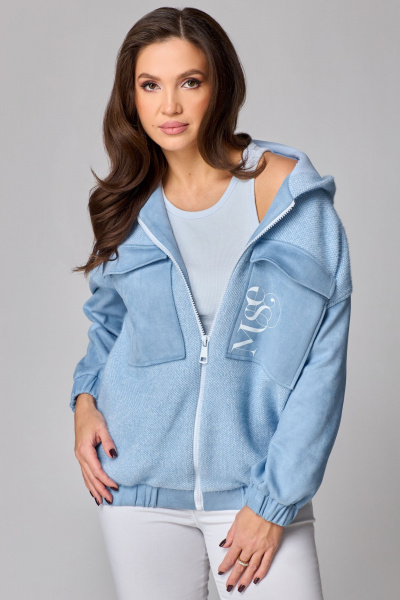 Жакет женский приталенный с капюшоном из трикотажа Мишель стиль 1245 голубой - фото 7