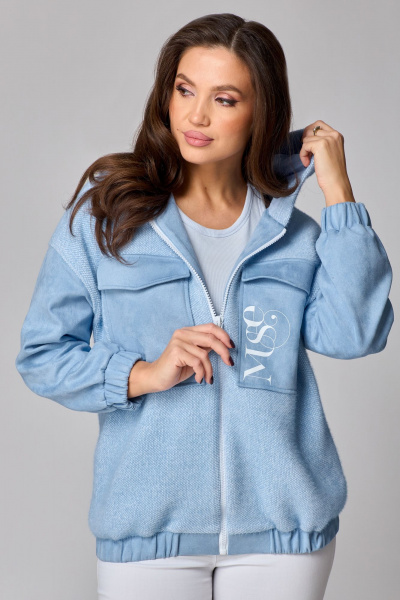 Жакет женский приталенный с капюшоном из трикотажа Мишель стиль 1245 голубой - фото 5