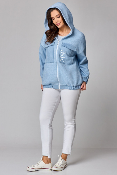 Жакет женский приталенный с капюшоном из трикотажа Мишель стиль 1245 голубой - фото 4