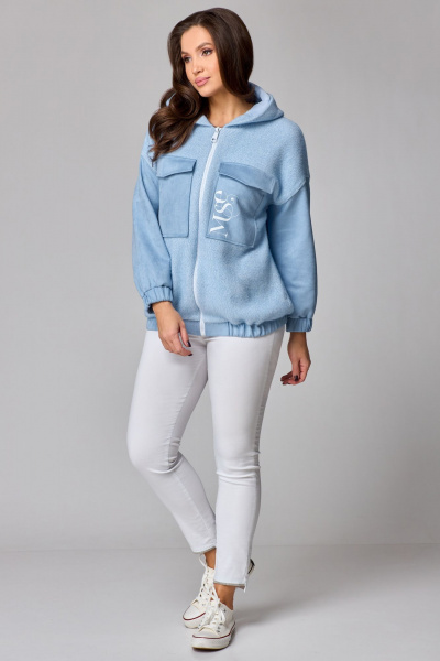 Жакет женский приталенный с капюшоном из трикотажа Мишель стиль 1245 голубой - фото 3