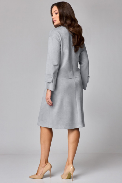 Комплект жакет и юбка из замши в нейтральных тонах Мишель стиль 1247 серый - фото 9