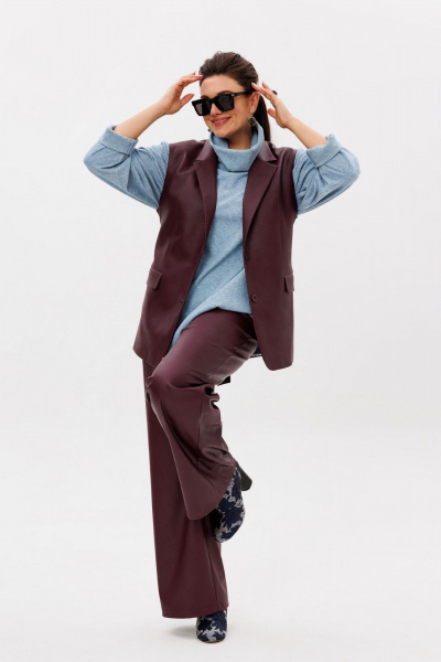 Элегантный костюм тройка из вискозы и текстиля Anelli 1502.1 портвейн_роял - фото 6