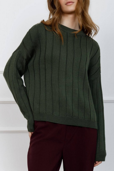 Джемпер из шерсти с хлопком для каждодневных образов Romgil РВ0095-ШЕ5 оливковый - фото 3