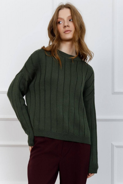Джемпер из шерсти с хлопком для каждодневных образов Romgil РВ0095-ШЕ5 оливковый - фото 1
