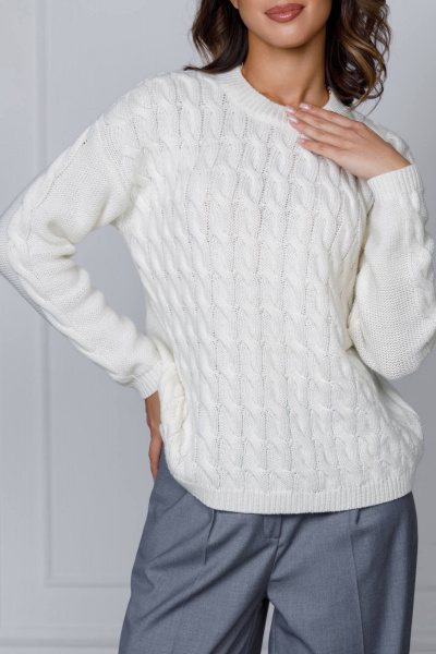 Джемпер вязаный на каждый день, белый, демисезонный Romgil РВ0186-ШЕ5 белый - фото 3