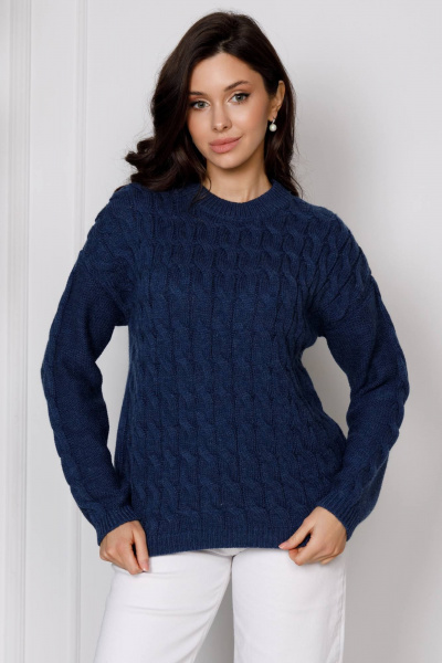 Джемпер вязаный в стиле casual, синий, демисезонный Romgil РВ0186-ШЕ5 индиго - фото 1