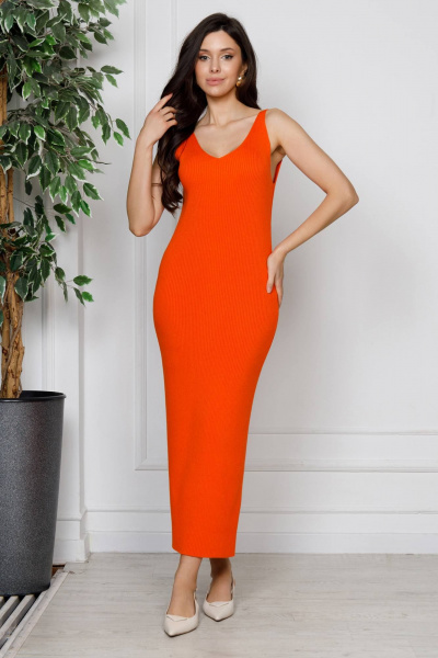 Летнее платье из хлопка: приталенный фасон и V-образный вырез Romgil 639ХТЗ ярко-оранжевый - фото 1