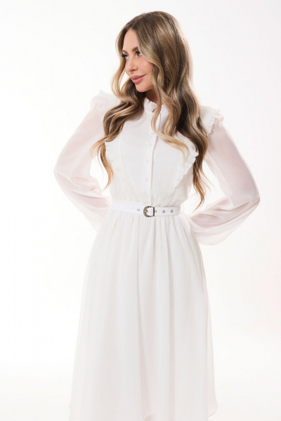 Молочное платье с рельефами и рюшей Golden Valley 4861-1 молочный - фото 3