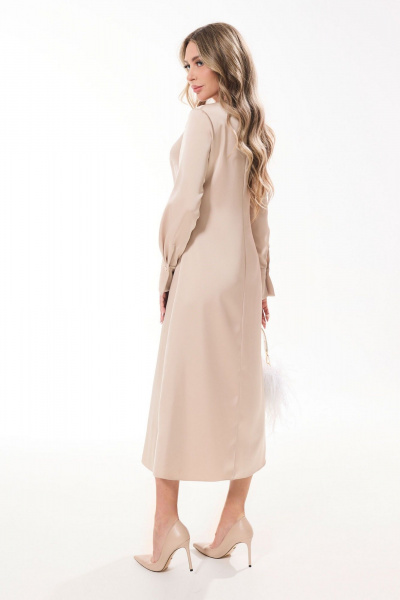 Бежевое платье с круглым вырезом и коротким рукавом Golden Valley 4992-1 бежевый - фото 2