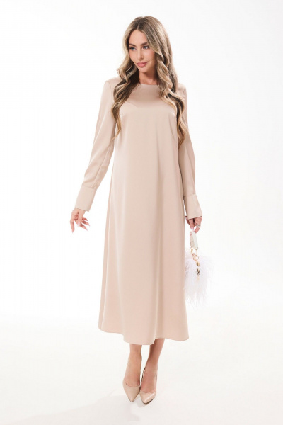 Бежевое платье с круглым вырезом и коротким рукавом Golden Valley 4992-1 бежевый - фото 1