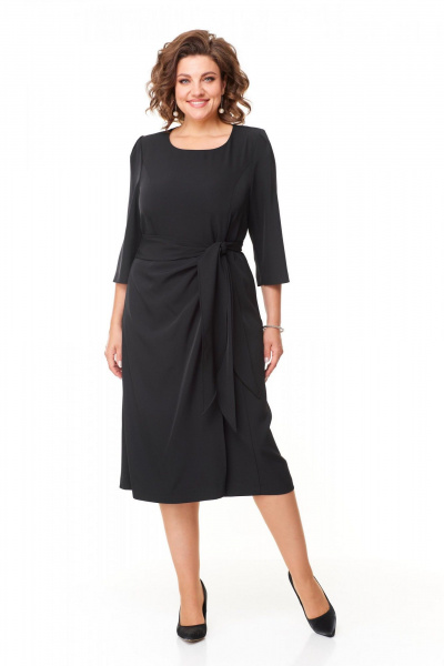 Черное платье с пелериной и бантовым поясом Надин-Н 2163_1 - фото 1