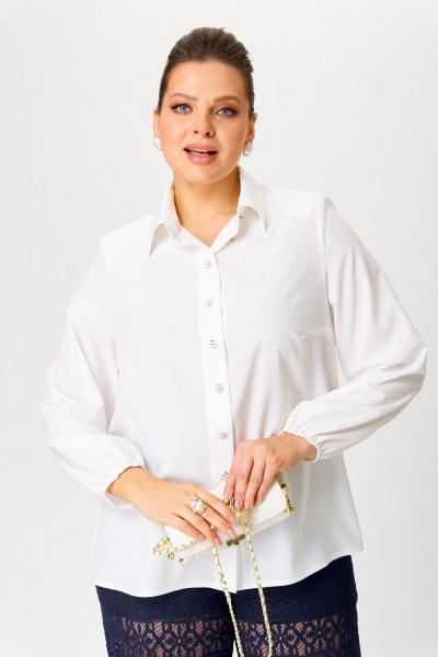 Стильная белая блуза с рукавами на резинке и воротником Nadin 1982 - фото 2