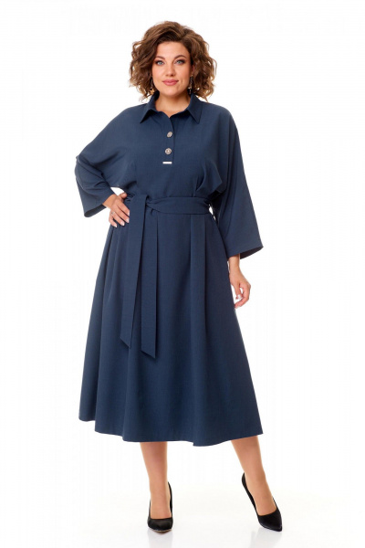 Длинное платье с мягкими складками и рубашечным воротником Надин-Н 2157 - фото 3