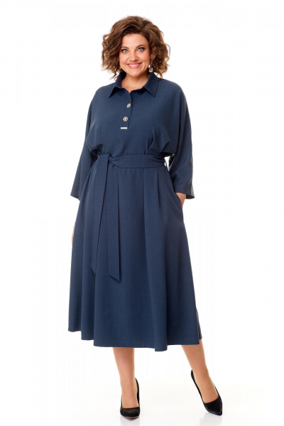 Длинное платье с мягкими складками и рубашечным воротником Надин-Н 2157 - фото 1