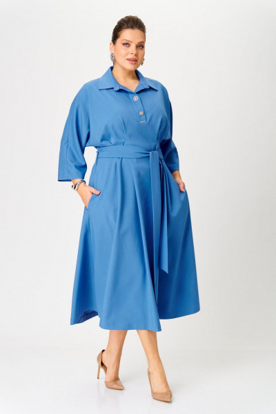 Платье на каждый день, мягкие складки, рукав 62 см, голубое Надин-Н 2157_4 - фото 2