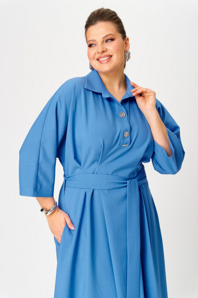 Платье на каждый день, мягкие складки, рукав 62 см, голубое Надин-Н 2157_4 - фото 4