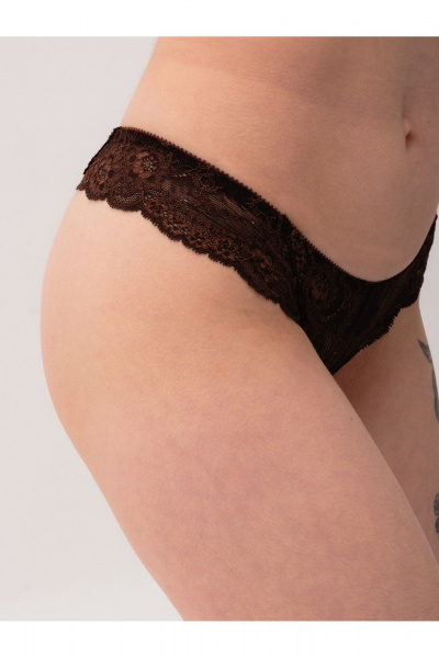 Кружевные стринги из хлопка с эластичной тесьмой Frank&Co 21927 коричневый - фото 2