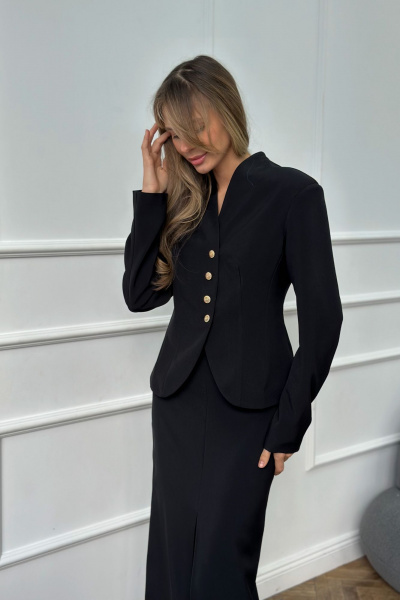 Платье-кокон с рукавом и воротником-стойкой, приталенное THE.WOMAN 0284 черный - фото 4