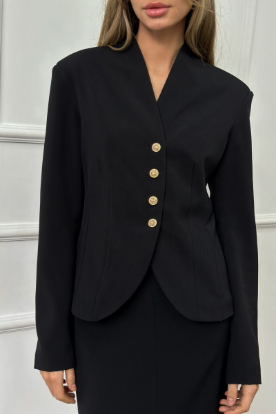 Платье-кокон с рукавом и воротником-стойкой, приталенное THE.WOMAN 0284 черный - фото 2