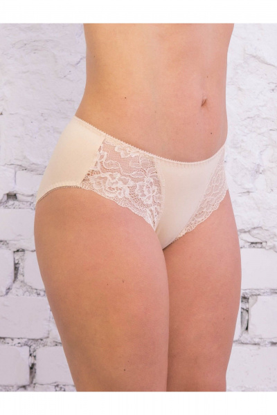 Трусы средней посадки с кружевным декором из хлопка Frank&Co 20338 бежевый - фото 4
