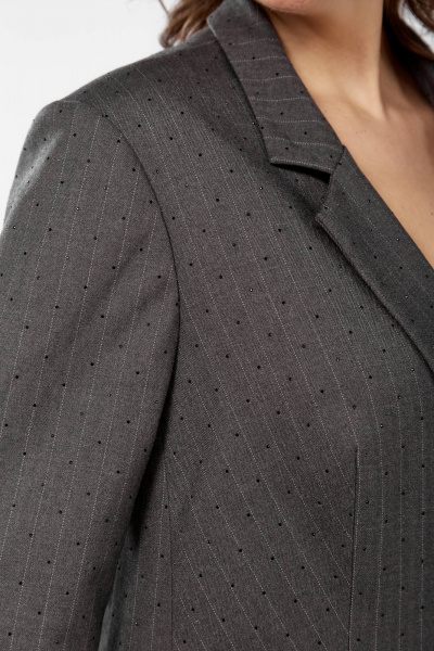 Костюм 2-ка с жакетом и брюками, стразами, облегающий крой Ольга Стиль С-905 темно-серый - фото 8