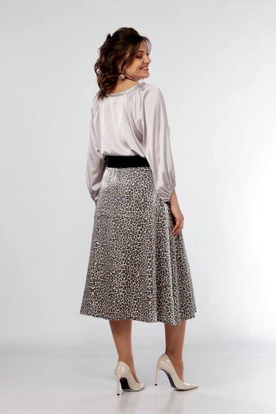 Блуза с сборками и юбка клеш, резинка, демисезон Ольга Стиль С-908 серый+дизайн - фото 7