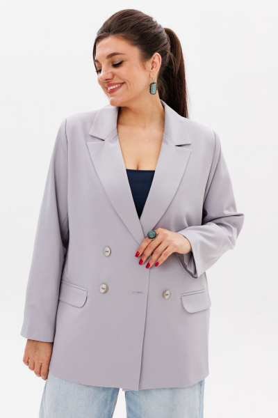 Элегантный двубортный жакет свободного силуэта, классика Anelli 1373 серый - фото 8