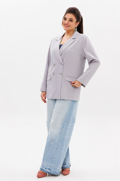 Элегантный двубортный жакет свободного силуэта, классика Anelli 1373 серый - фото 6