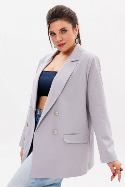 Элегантный двубортный жакет свободного силуэта, классика Anelli 1373 серый - фото 3