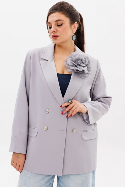 Элегантный двубортный жакет свободного силуэта, классика Anelli 1373 серый - фото 1