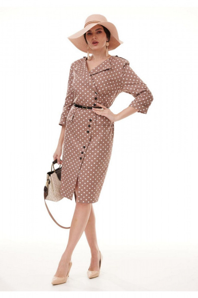 Платье прямого силуэта с асимметричной застежкой и разрезом Твой имидж 2093 капучино - фото 4