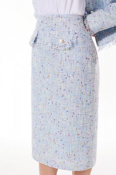 Жакет с клапанами и бахромой и юбка без пояса Golden Valley 6607 светло-голубой - фото 4