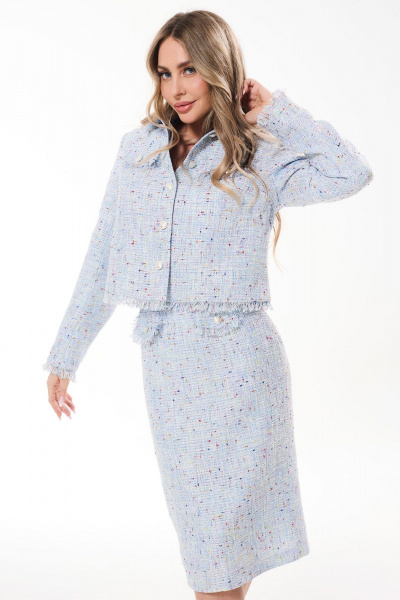 Жакет с клапанами и бахромой и юбка без пояса Golden Valley 6607 светло-голубой - фото 2