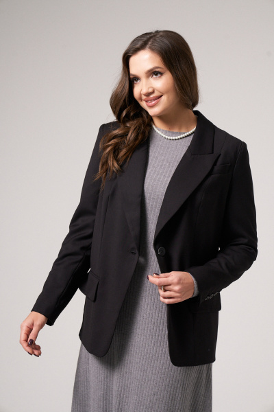 Жакет прямой стильный деловой из текстиля Панда 121333w черный - фото 6