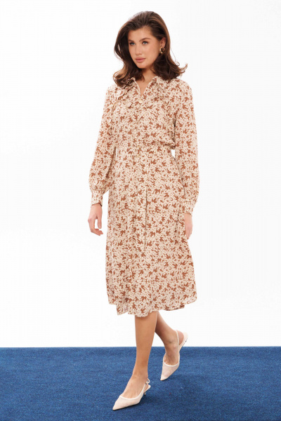 Платье трапеция из струящейся ткани Панда 12380 бежевый - фото 1