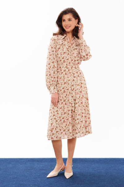 Платье трапеция из струящейся ткани Панда 12380 бежевый - фото 2