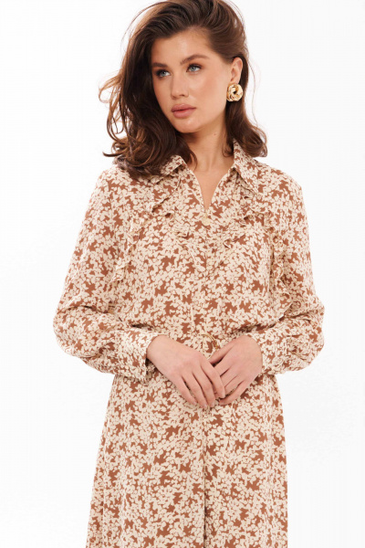 Платье трапеция из струящейся ткани Панда 12380 бежевый - фото 3