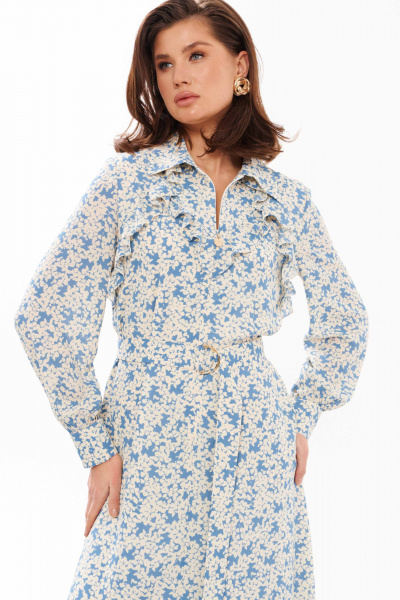 Платье трапеция из струящейся ткани Панда 12380 голубой - фото 4