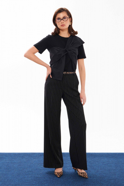 Черные классические брюки со вставками и вытачками Панда 12763 черный - фото 8