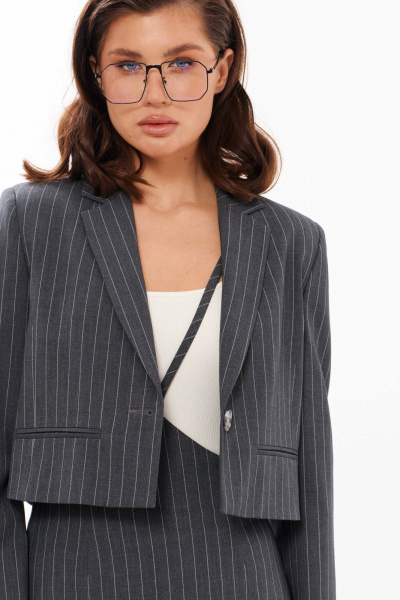 Жакет полуприлегающий деловой из текстиля Панда 13530 серый - фото 8