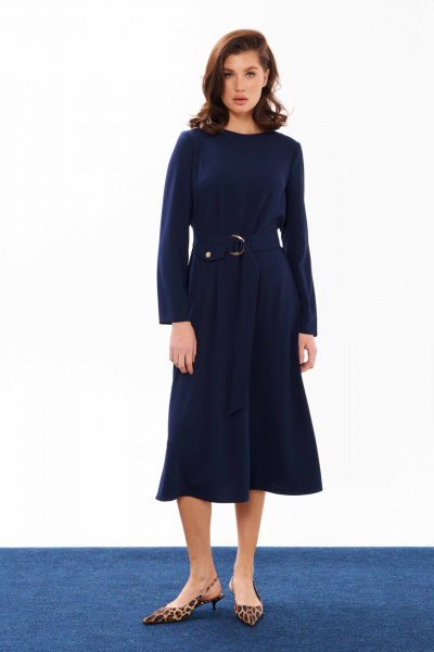 Платье макси прямого силуэта с поясом и вытачками Панда 13780 синий - фото 2