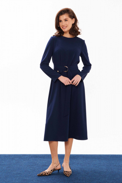 Платье макси прямого силуэта с поясом и вытачками Панда 13780 синий - фото 3